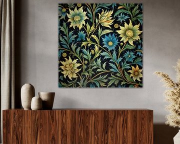 Folklore floral pattern in yellow, green and blue by Vlindertuin Art