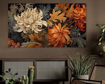 Botanical print with autumn chrysanthemums by Vlindertuin Art