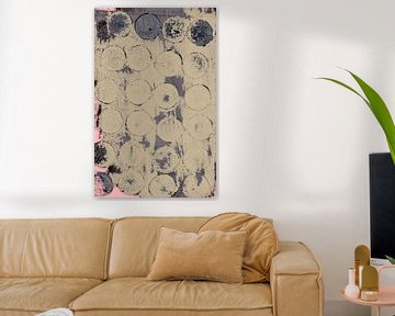 Modern abstract geometric art in neon pink, neutral beige and warm grey. by Dina Dankers
