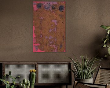 Art géométrique abstrait moderne en rose néon, brun rouille et violet sur Dina Dankers