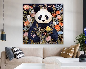 Panda bear with summer flowers by Vlindertuin Art