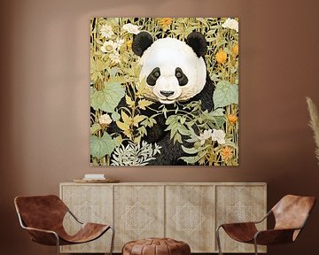 Panda portrait among plants by Vlindertuin Art