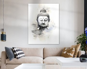 Buddha in waterverf beige van Moody Mindscape