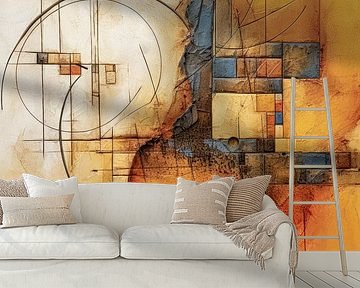 Abstract Geometry – Ochre, Red, and Blue Art