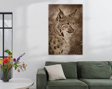 Portrait de lynx comme ancienne photographie sur Elles Rijsdijk