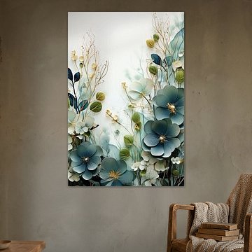 Botanische Illustration von grünen Blumen von Digitale Schilderijen