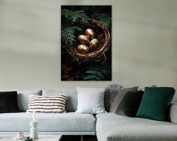 Gouden eieren in nestje van Digitale Schilderijen