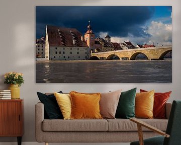 Hochwasser an der Steinernen Brücke in Regensburg von Robert Ruidl