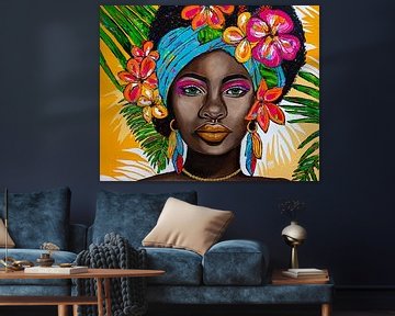 Femme caribéenne avec des fleurs sur Happy Paintings