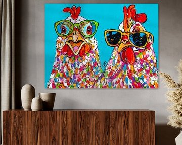 Vrolijke kippen met zonnebril van Happy Paintings