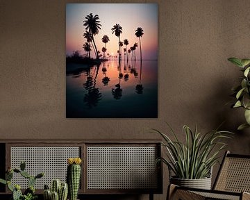 Palmbomen in de zonsondergang van fernlichtsicht