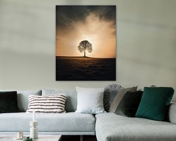 Einsamer Baum im Sonnenuntergang