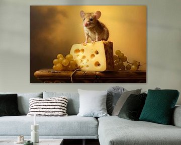 Nature morte souris avec morceau de fromage sur But First Framing