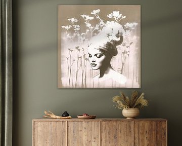 Woman with flowers on the mind natural I by Bianca ter Riet