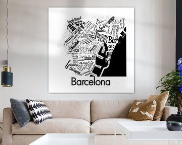 Plattegrond city centre van Barcelona in woorden van Muurbabbels Typographic Design