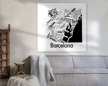 Eine typografische Darstellung des Grundrisses von Barcelona. die Straßen und Sehenswürdigkeiten wie von Muurbabbels Typographic Design
