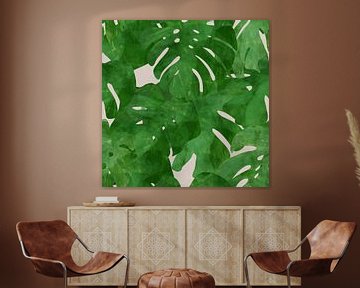 Feuilles tropicales en vert. Art botanique moderne. sur Dina Dankers