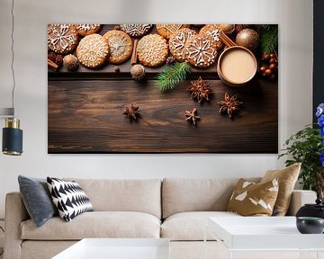 Kerstdecoratie met kaneel en koekjes op een houten tafel van Animaflora PicsStock