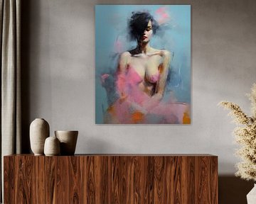 Modern abstract portret van een jonge vrouw van Carla Van Iersel