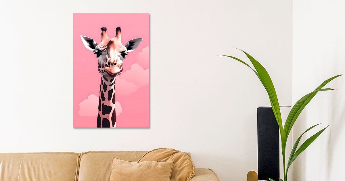 Giraffe in | Pink ArtFrame, mehr Poster von Uncoloredx12 Art und auf Heroes Leinwand