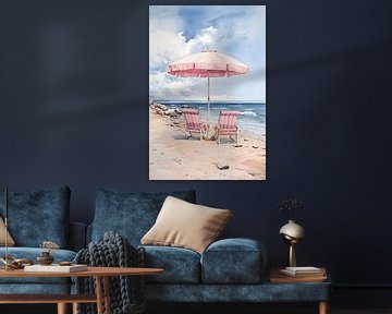 Beach with Pink Parasol