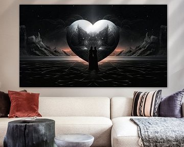 Abstract Dark Art - Romantic Heart in Silhouette