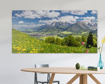 Bergpanorama vanuit het zuidwesten op Oberstdorf, Oberallgäu, Allgäu van Walter G. Allgöwer