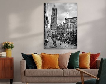 Domtoren with cyclist - Utrecht. Vertical panorama by Joris Louwes