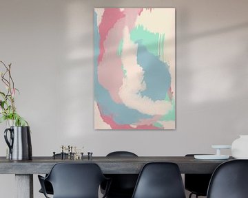 Abstract  painting in pastel colors. Pink, blue, white, green. by Dina Dankers