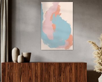 Abstrakte Malerei in Pastellfarben. Hellblau, rosa, lachsfarben. von Dina Dankers