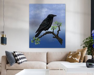 Corbeau sur une branche Peinture numérique