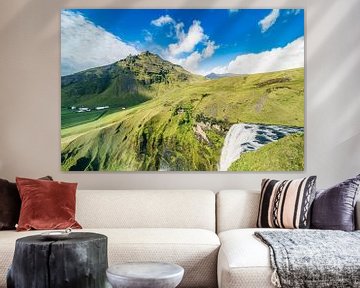 Skogafoss waterval in IJsland op een zomerse dag van bovenaf gezien van Sjoerd van der Wal Fotografie