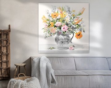 Bloemen vaas met boeket van Vlindertuin Art