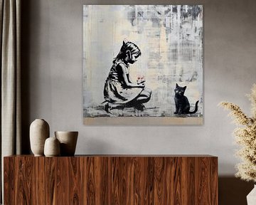 Black Cat | Banksy Inspired No. 4044 van Blikvanger Schilderijen