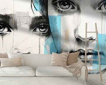 Two Girls in Blue | Urban Art | Banksy Style van Blikvanger Schilderijen