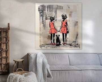 Dog and Dresses | Street Art No. 75049 van Blikvanger Schilderijen
