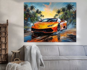 Gele Lamborghini Muurkunst. Digitale Deco Muur Kunst. Home Decor. Acryl. Kleuren. Lambo. droomauto. supersportauto van ColorWorldwide