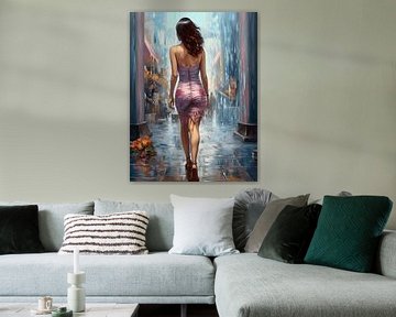 Sexy vrouw in jurk van achteren | Wall Art. Digitale Deco Muurkunst. Home Decor. Acryl. Kleuren. van ColorWorldwide