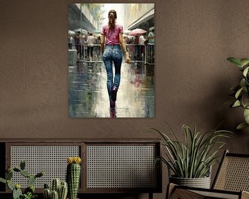 Sexy vrouw in spijkerbroek van achteren | Wall Art. Digitale Deco Muurkunst. Home Decor. Acryl. Kleuren. van ColorWorldwide