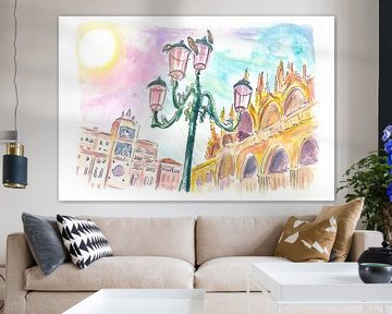 San Marcoplein met klokkentoren, basiliek en Venetiaanse lantaarn van Markus Bleichner