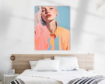 Portrait moderne illustré en couleurs pastel sur Carla Van Iersel