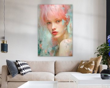 Vibrant Visions: The Pink and Blue Portrait van PixelMint.