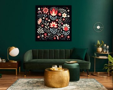 Motif floral de style folklorique sur Vlindertuin Art