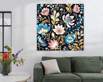 Motif de fleurs aux couleurs pastel art populaire sur Vlindertuin Art