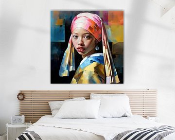 Girl with a pearl earring portrait painting by Vlindertuin Art