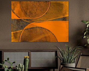 Lichtgevende Bauhaus-vormen uit het midden van de eeuw Oranje aardekleuren van FRESH Fine Art