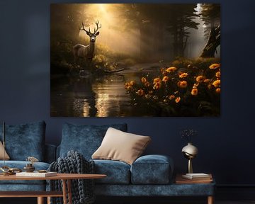 Golden Dream: The Deer of Autumn under the Enchanted Sunbeams. by Karina Brouwer