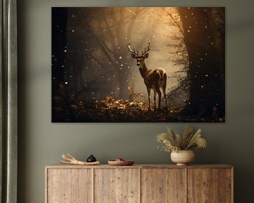 Golden Enchantment: The Deer of Autumn in a Dance with Fiery Leaves by Karina Brouwer