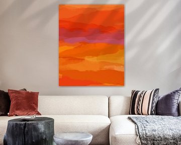 Colorful home. Abstract landscape painting in orange, purple, yellow, terra. by Dina Dankers