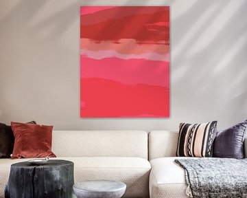 Colorful home. Abstract landscape painting in pink, red, brown, light purple by Dina Dankers